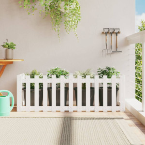 Arriate elevado jardín con valla madera pino blanco 150x50x50cm D