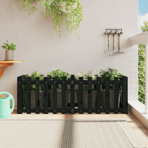 Arriate elevado jardín con valla madera pino negro 150x50x50cm D