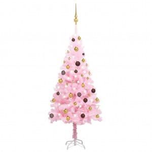 Árbol de Navidad preiluminado con luces y bolas rosa 150 cm D