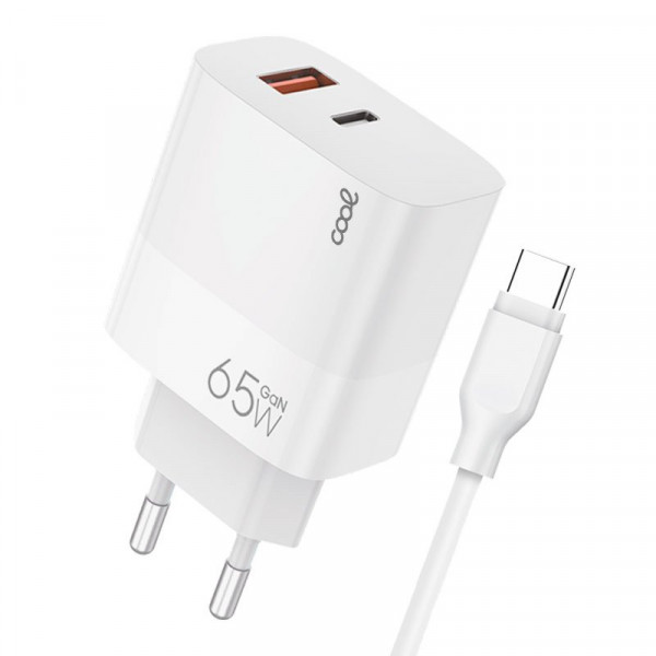 Red Universal Ultra Fast PD Type-C + USB COOL (65W + cabo tipo-C) Branco GaN D