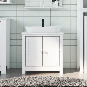 Mueble de lavabo baño BERG madera maciza pino blanco 60x34x59cm D