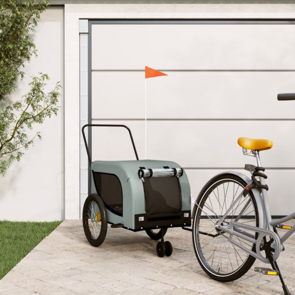 Remolque de bicicletas para cães tela de ferro Oxford cinza preto D