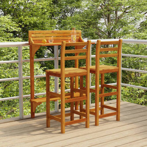 Juego muebles de bar de balcón 3 piezas madera maciza de acacia D