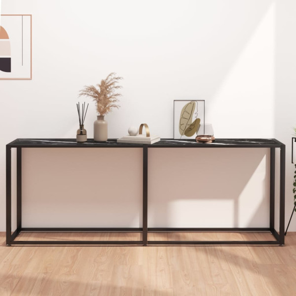 Mesa console de vidro temperado em mármore preto 200x35x75,5 cm D