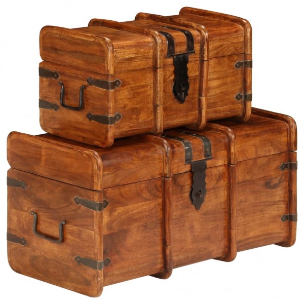 Conjunto 2 baúles de almacenaje madera acacia acabado Sheesham Conjunto 2 baúles de almacenaje madera acacia acabado Sheesham D