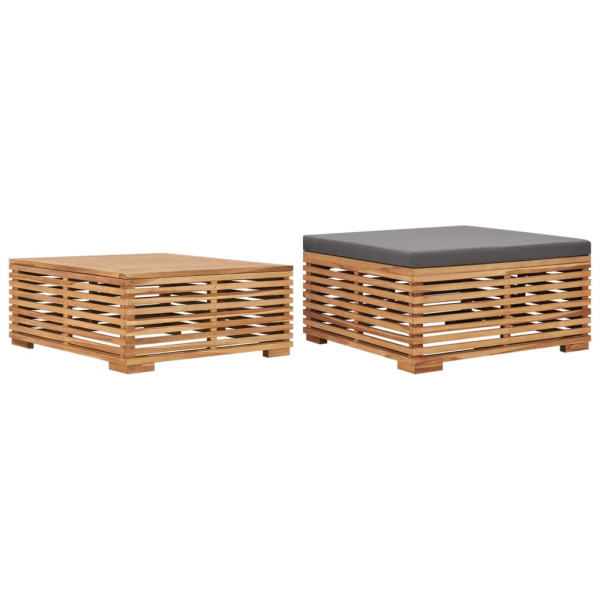 Set de mesa reposapiés de jardín cojín gris oscuro madera teca D