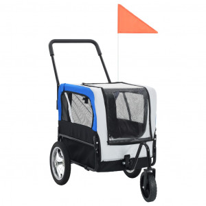 Remolque de bicicleta para mascotas y carrito 2-en-1 gris azul D