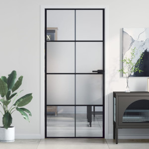 Puerta interior delgada negra vidrio y aluminio 93x201.5 cm D