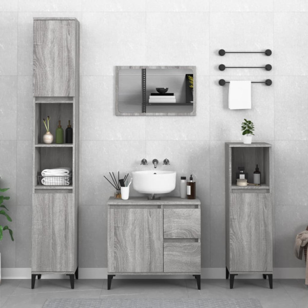 Set de muebles de baño 3 pzas madera contrachapada gris sonoma D