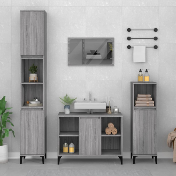 Set de muebles de baño 3 pzas madera contrachapada gris sonoma D