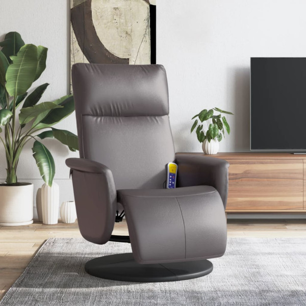 Sillón reclinable de masaje con reposapiés cuero sintético gris D