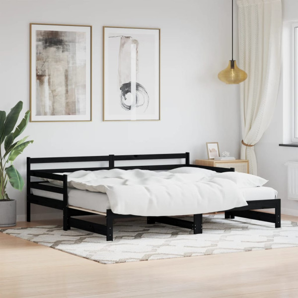 Sofá cama ninho madeira maciça de pinho preto 80x200 cm D