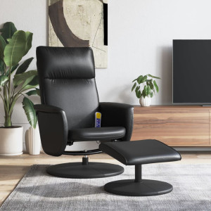 Sillón reclinable masaje con reposapiés cuero sintético negro D