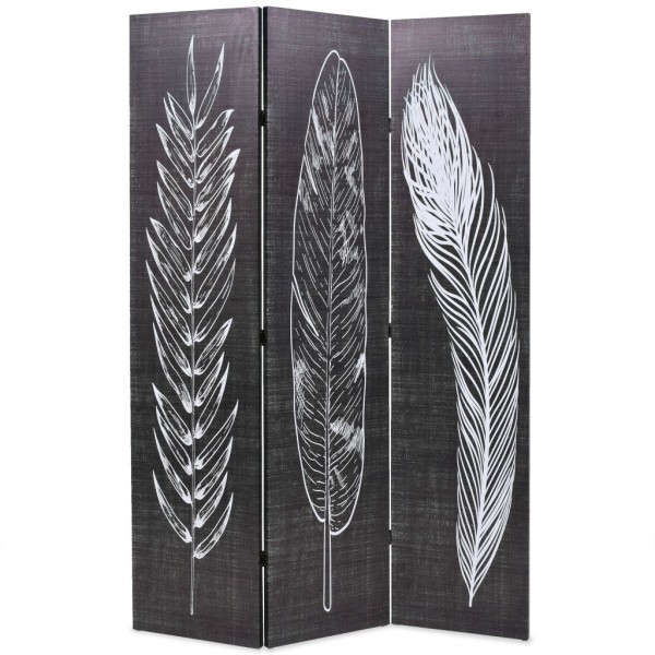 Biombo divisor plegable 120x170 cm plumas blanco y negro D