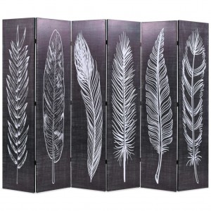 Biombo divisor plegable 228x170 cm plumas blanco y negro D