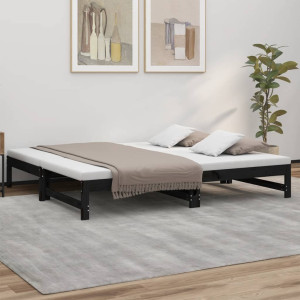 Sofá cama extraíble madera maciza de pino negro 2x(75x190) cm D