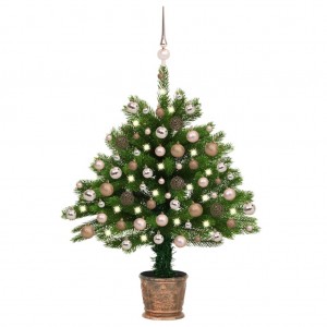 Árbol de Navidad artificial con luces y bolas verde 90 cm D