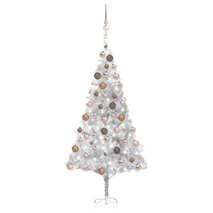 Árbol de Navidad preiluminado con luces y bolas plateado 180 cm D