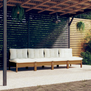 Sofá de jardín de 4 plazas con cojines madera maciza pino crema D