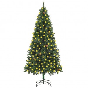 Árbol de Navidad artificial iluminado con luces y piñas 210 cm D