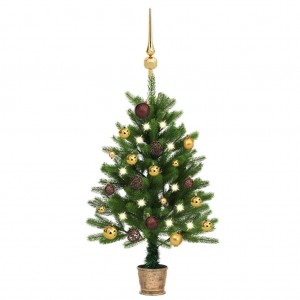 Árbol de Navidad artificial con luces y bolas verde 90 cm D