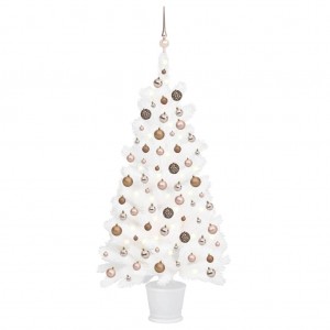 Árvore de Natal pré-iluminada com luzes e bolas brancas 65 cm D