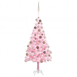 Árbol de Navidad preiluminado con luces y bolas rosa 180 cm D