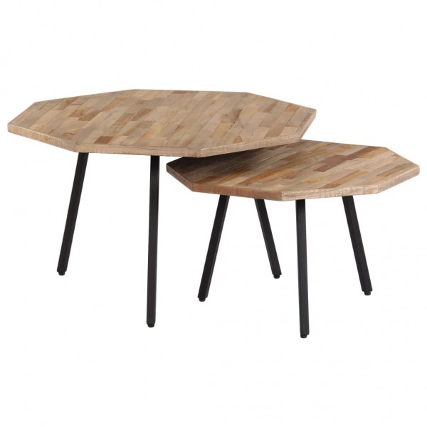 Set de mesas de centro 2 piezas madera teca reciclada hexagonal D