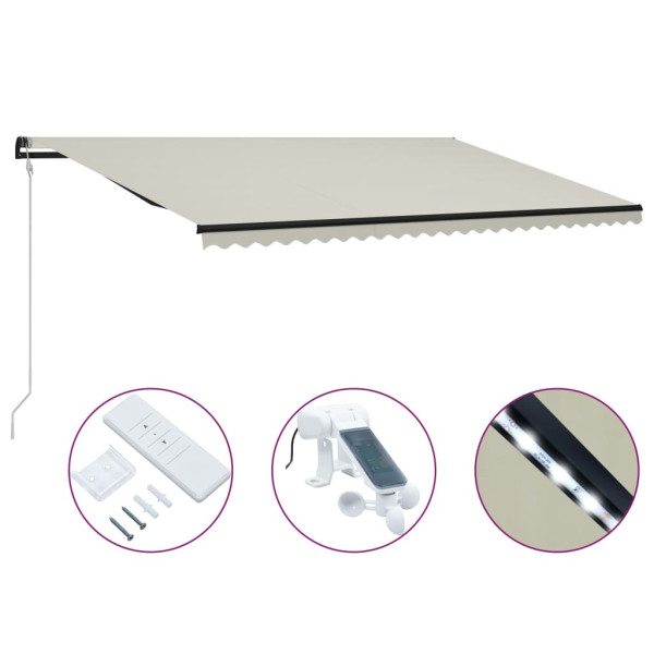 Toldo retrátil sensor de vento e LED creme 600x300 cm D