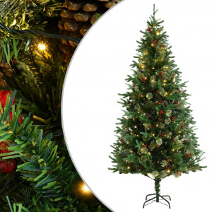 Árbol de Navidad con luces y piñas PVC PE verde 225 cm D