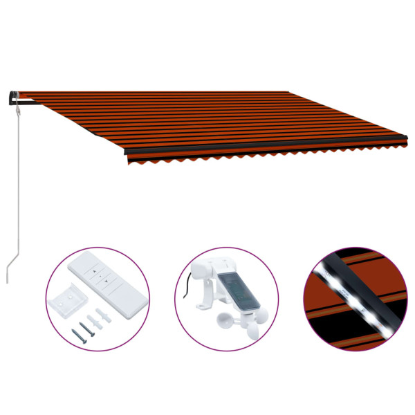 Toldo retrátil sensor de vento e LED laranja marrom 600x300cm D