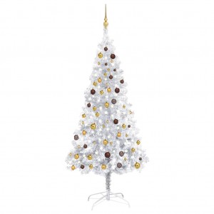 Árbol de Navidad preiluminado con luces y bolas plateado 210 cm D