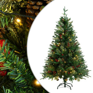 Árbol de Navidad con luces y piñas PVC PE verde 120 cm D