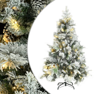 Árbol de Navidad con nieve. luces LED y piñas PVC y PE 150 cm D