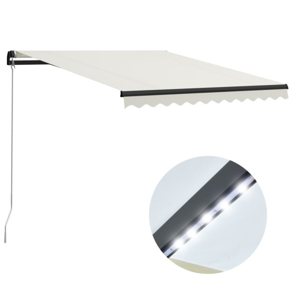 Toldo retráctil manual con LED crema 300x250 cm D