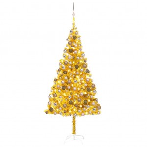Árbol de Navidad preiluminado con luces y bolas dorado 240 cm D