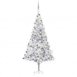 Árvore de Natal pré-iluminada com luzes e bolas prateadas 240 cm D