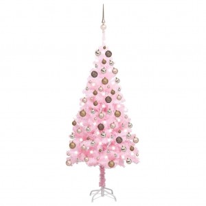 Árvore de Natal pré-iluminada com luzes e bolas rosas 120 cm D