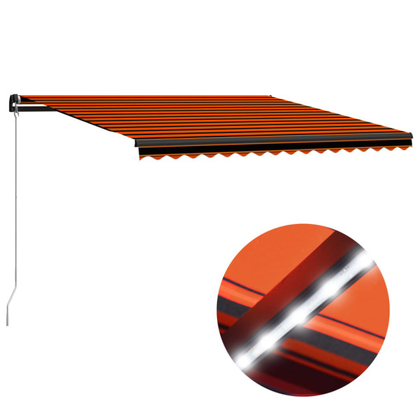 Toldo manual retrátil com LED laranja e marrom 450x300 cm D