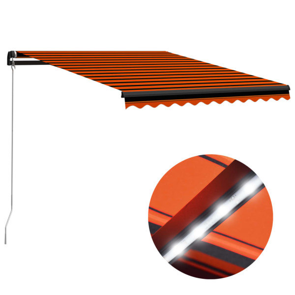 Toldo retrátil manual com LED laranja e marrom 350x250 cm D