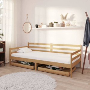 Sofá cama con cajones madera pino maciza miel 90x200 cm D