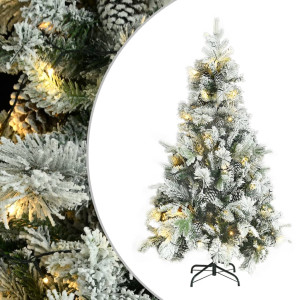Árvore de Natal com neve. Luzes LED e pinhas PVC e PE 195 cm D