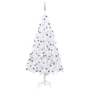 Árvore de Natal pré-iluminada com luzes e bolas brancas 240 cm D