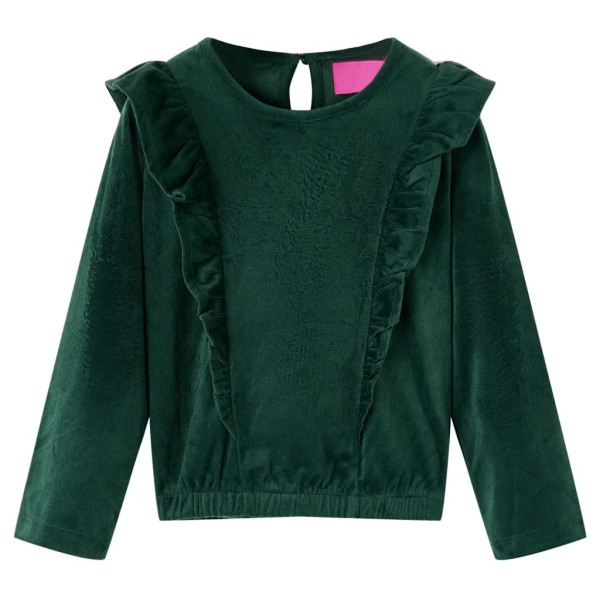 Blusa de menina com babados verde escuro 128 D