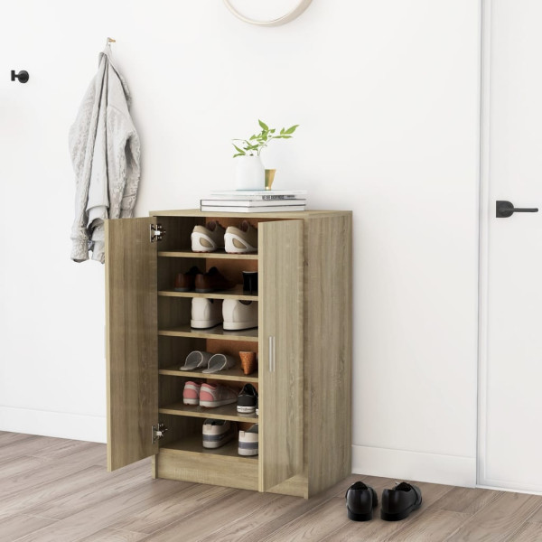 Mueble zapatero madera contrachapada roble Sonoma 60x35x92 cm D