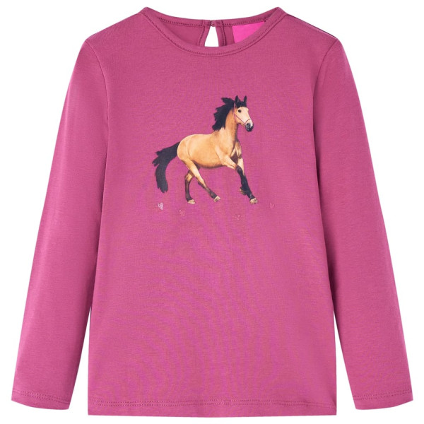 Camiseta de niño de manga larga estampado de caballo frambuesa 104 D