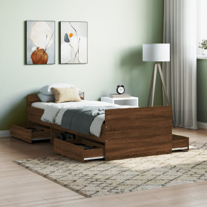 Estructura de cama con cabecero piecero roble marrón 75x190 cm D