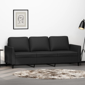 Sofá de 3 plazas de cuero sintético negro 180 cm D