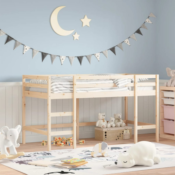 Cama alta de niños escalera madera maciza pino 80x200 cm D