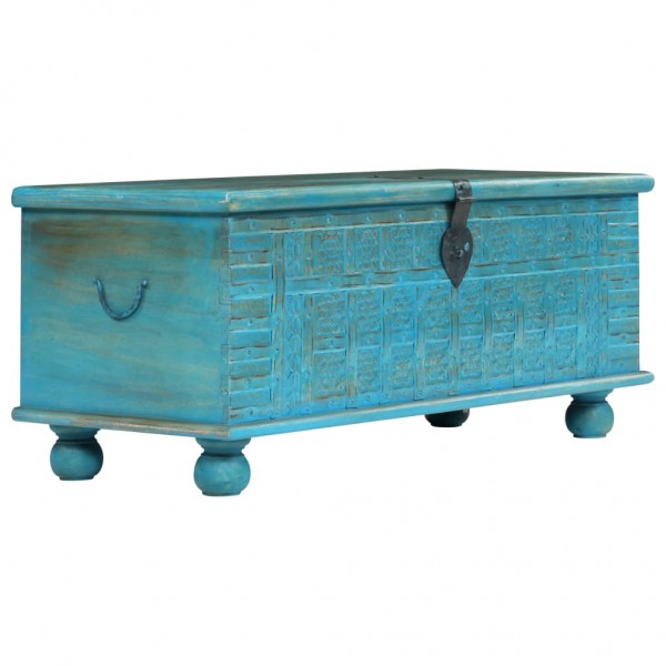 Baúl de almacenamiento madera maciza mango azul 100x40x41 cm D